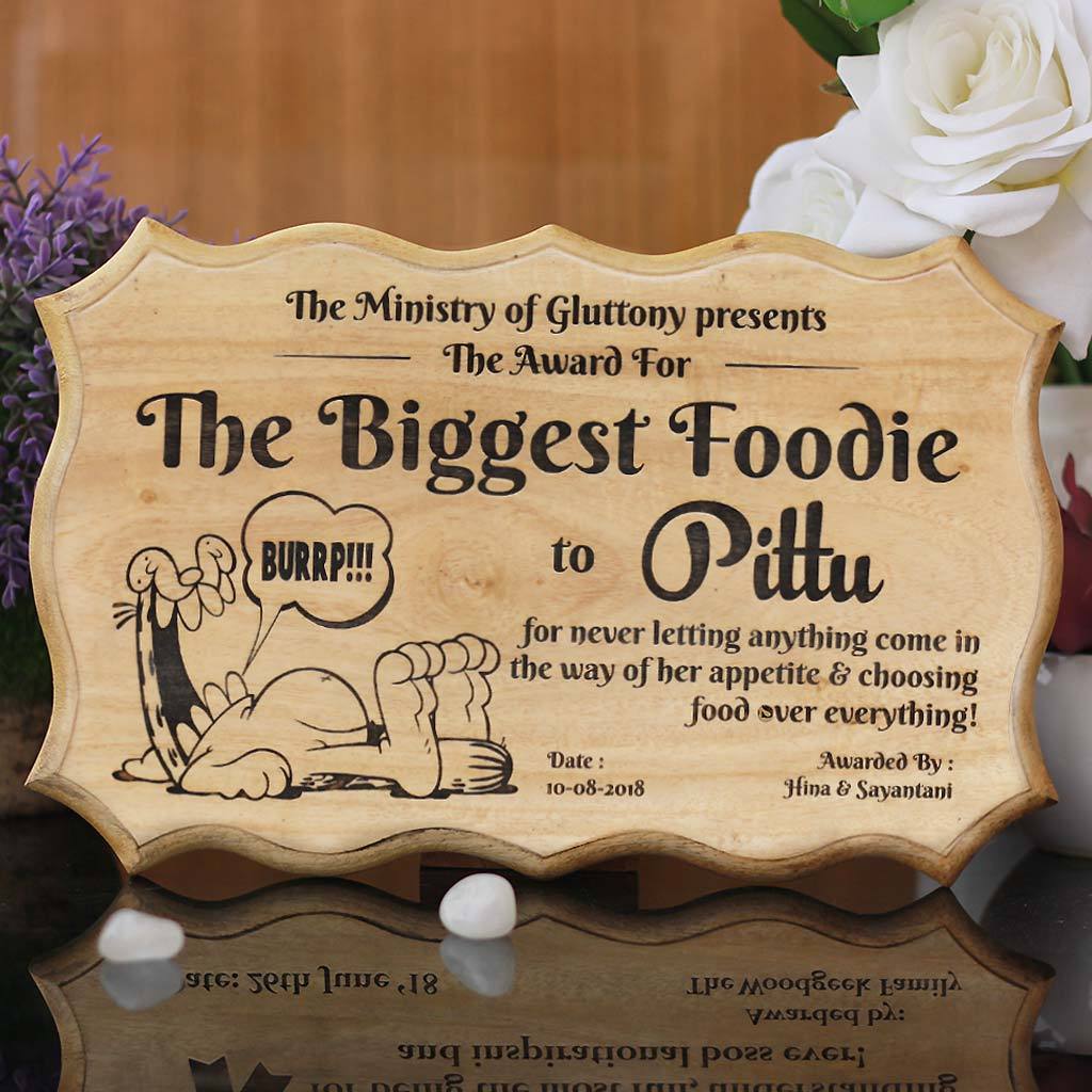 The Biggest Foodie Humorous Awards - Wooden Certificate - Funny Certificates for Friends - Funny Employee Awards - Woodgeek Store