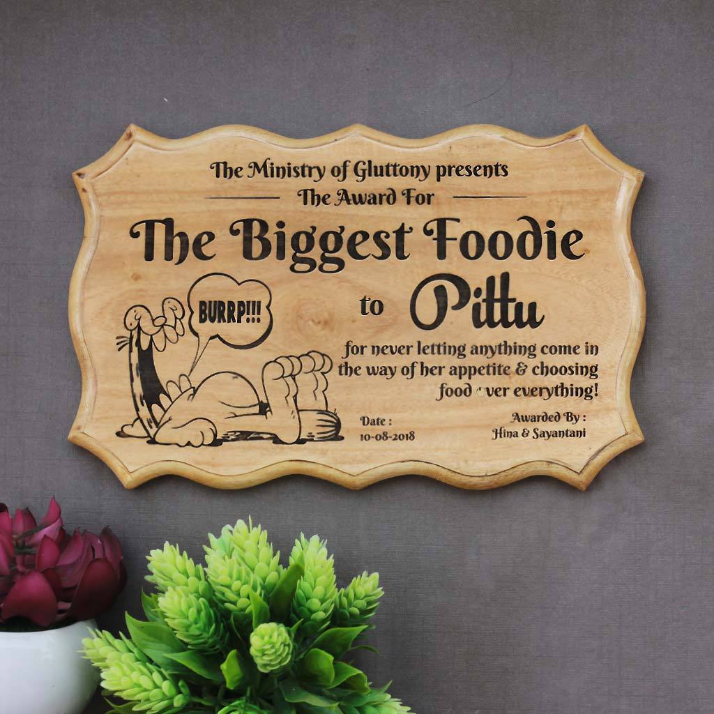 The Biggest Foodie Humorous Awards - Wooden Certificate - Funny Certificates for Friends - Funny Employee Awards - Woodgeek Store