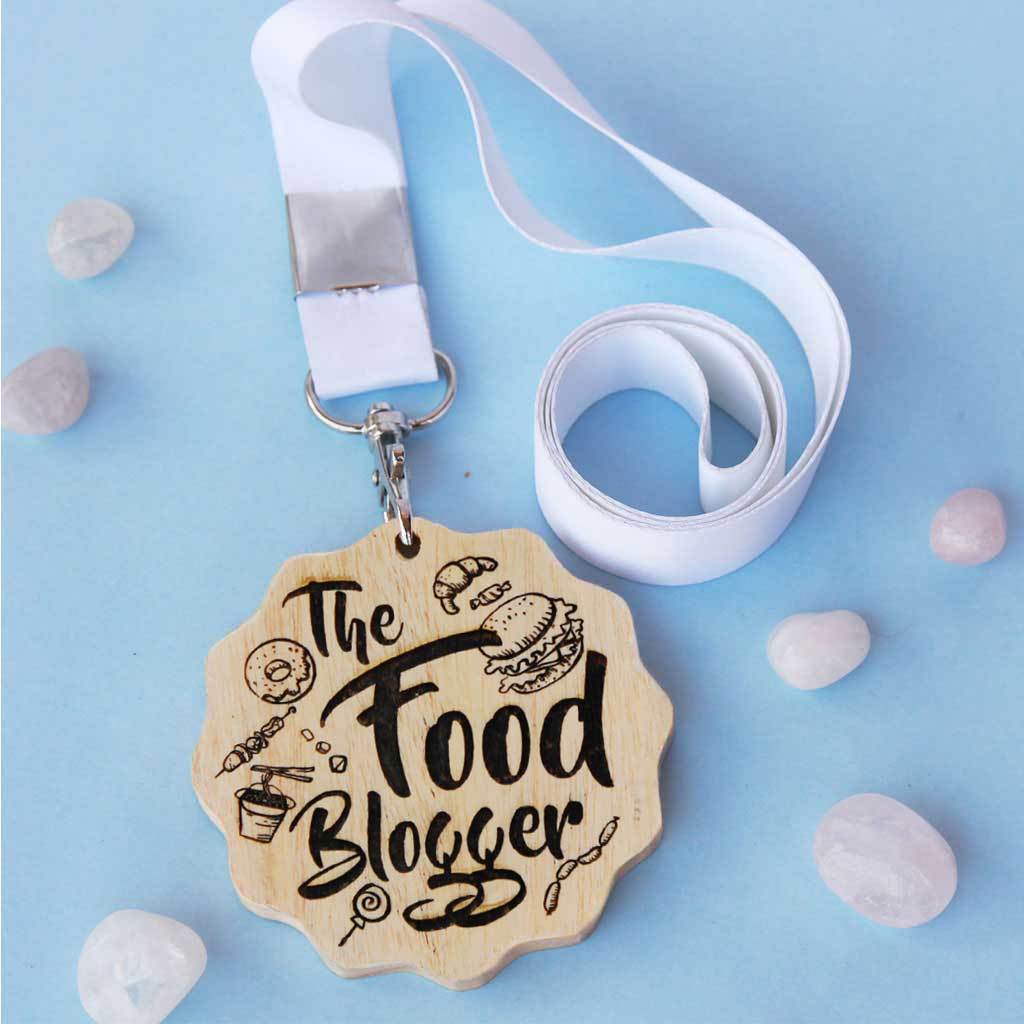 The Food Blogger Engraved Medal - This Wooden Medal Is One Of The Best Gifts For Foodies - This Custom Medal Makes One Of The Best Gift Ideas For Food Lovers.
