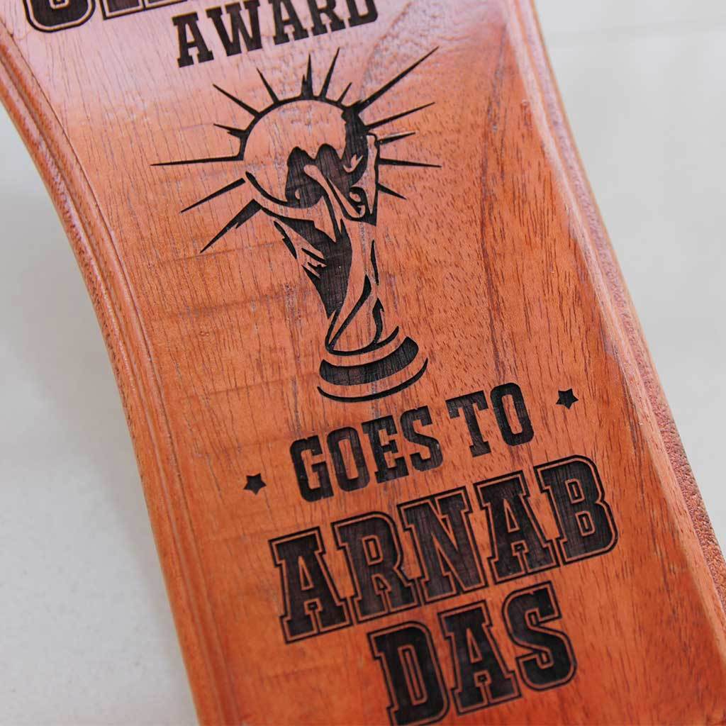 The Football Champ Wooden Football Trophy. Looking for personalised football gifts for friends? These sports trophies make special gift ideas for the football crazy friend.