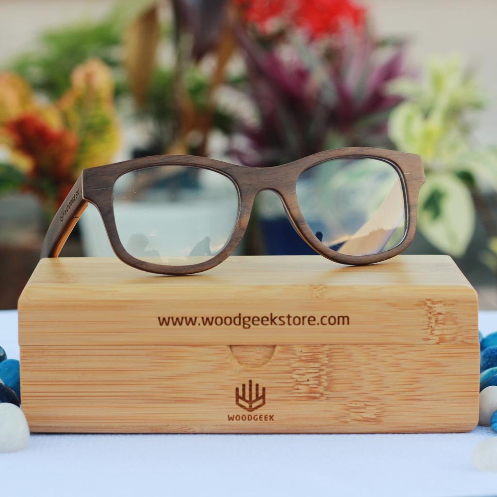 The Minimalist walnut square wooden spectacle frames