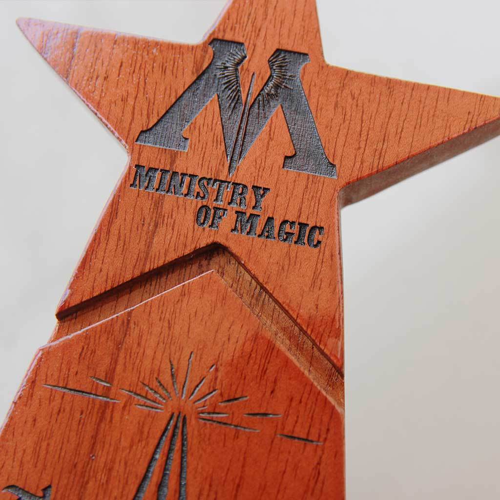 The Wizarding Wonder Star Trophy Awarded by The Ministry of Magic to the biggest Harry Potter fan. This is one of the best gifts for Harry Potter fans. Custom Trophies and awards are great personalized Harry Potter gifts for Potterheads.