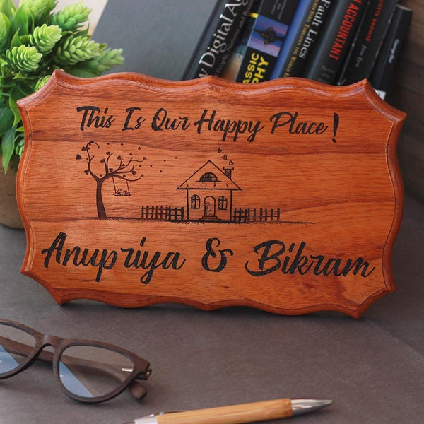 Personalised Oak Wooden House Sign - Deep Engraved Custom Name Plate, Garden Gift