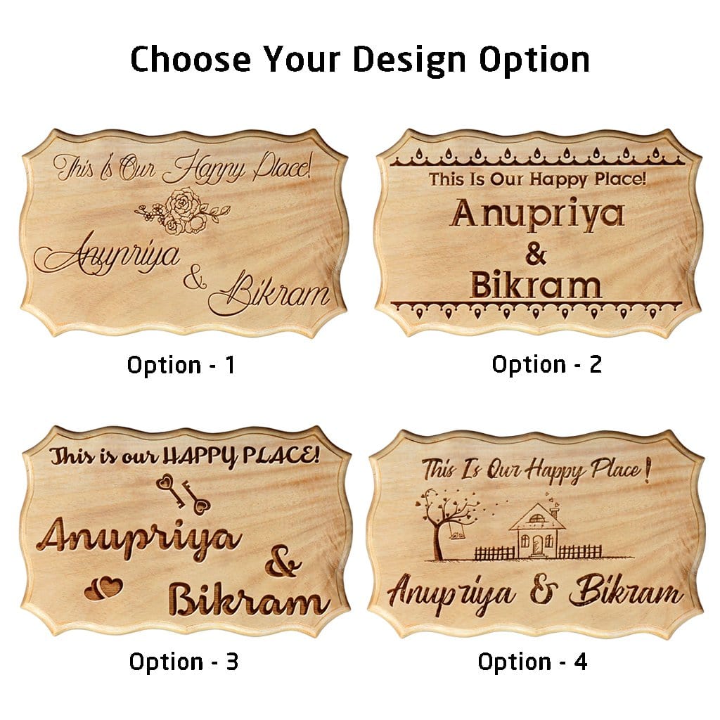 This Is Our Happy Place Custom Engraved Wood Sign - Personalized Wooden Plaques For Home - Door Nameplates For Home by Woodgeek Store