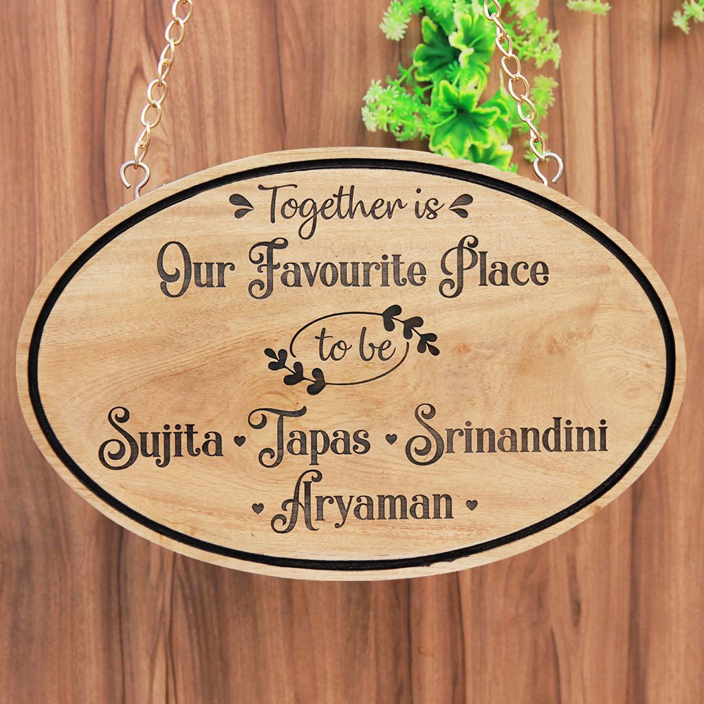 Together Is Our Favorite Place To Be Family Sign - Hanging Signs - Hanging Signs for Home - Custom Hanging Signs - Wooden Name Signs - House Name Plates - Woodgeek Store