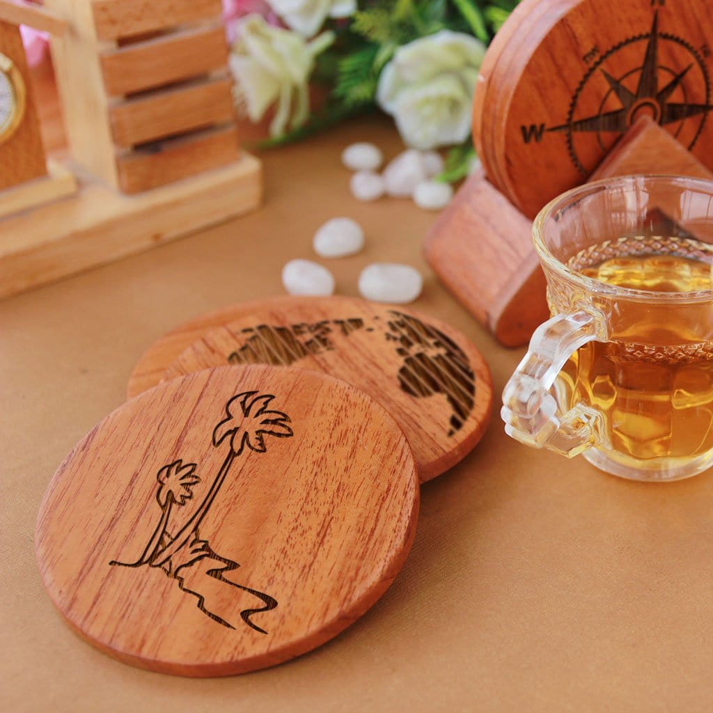 Travel Coasters - Wooden Coaster Set With Holder