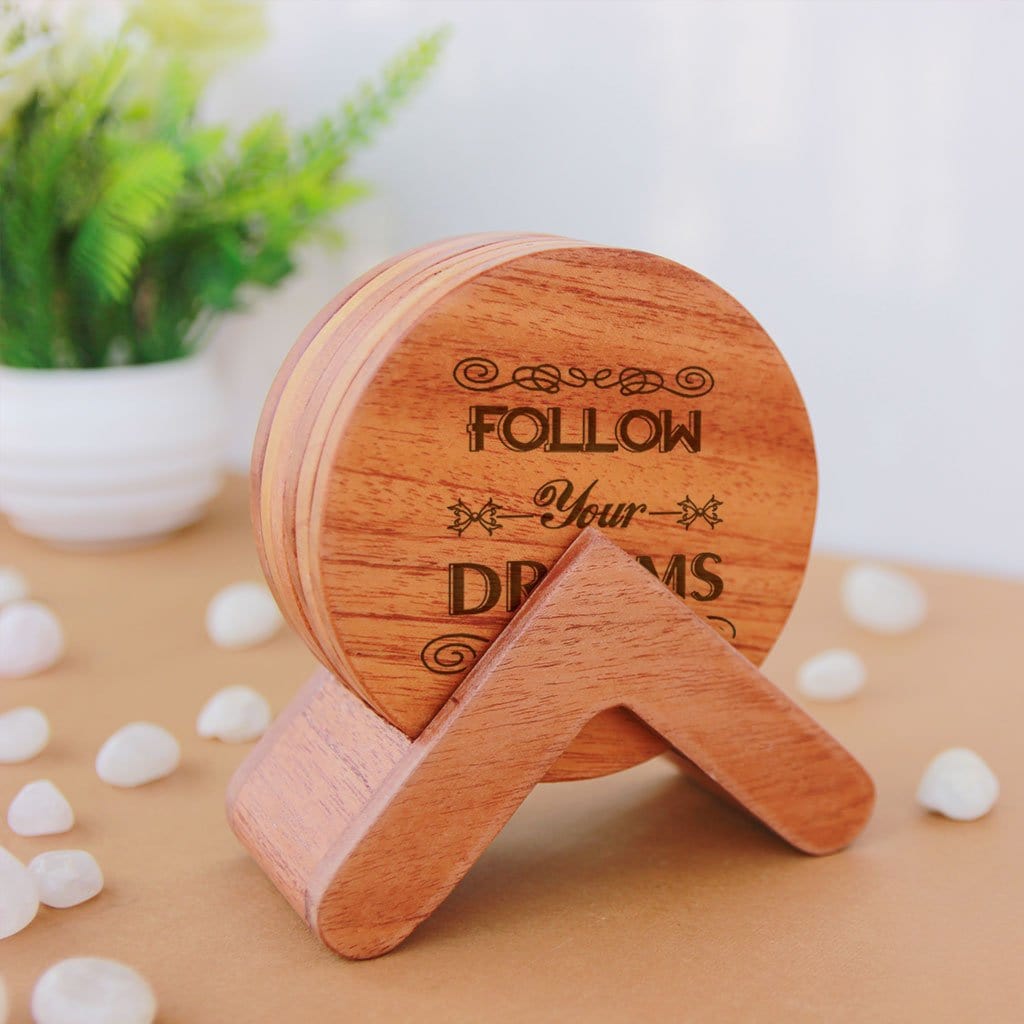 Travel Coasters - Wooden Coaster Set With Holder