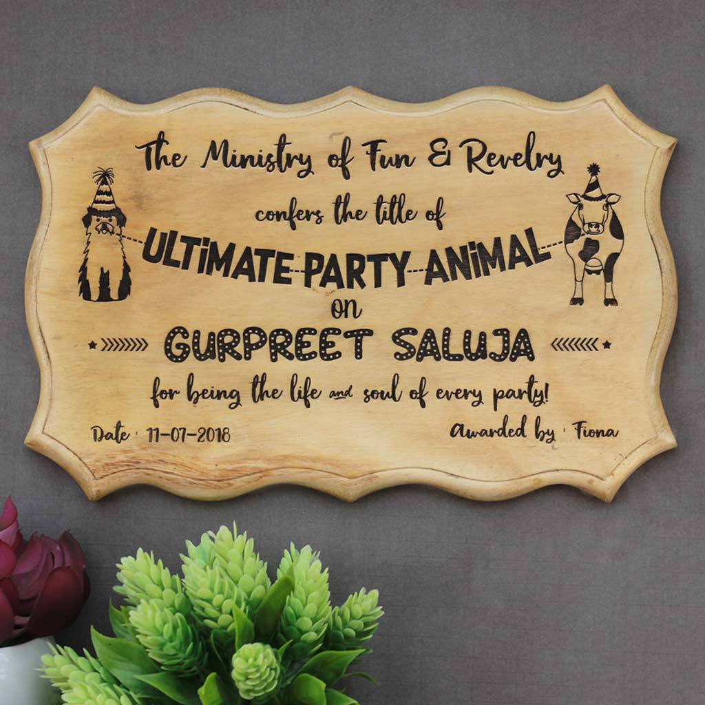 The Ultimate Party Animal Humorous Awards - Wooden Certificate - Funny Certificates for Friends - Funny Employee Awards - Woodgeek Store
