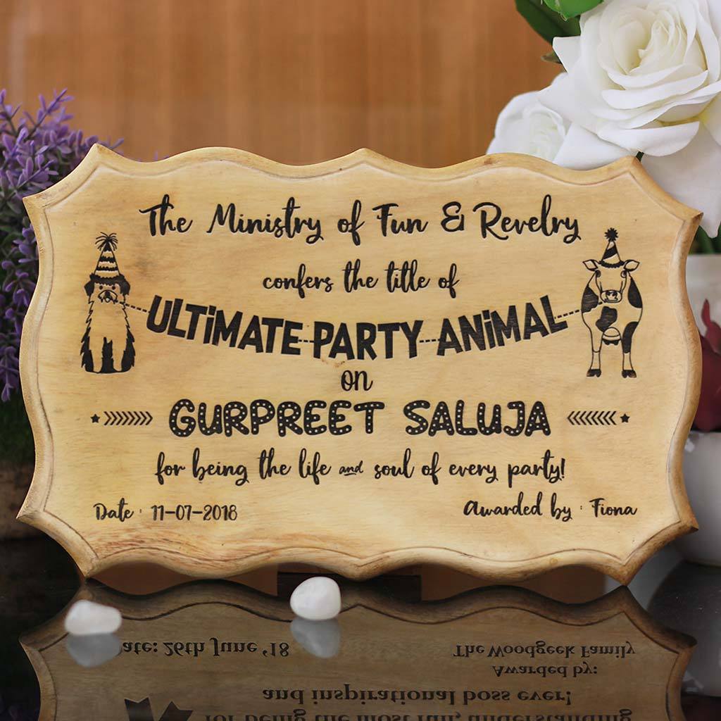 The Ultimate Party Animal Humorous Awards - Wooden Certificate - Funny Certificates for Friends - Funny Employee Awards - Woodgeek Store