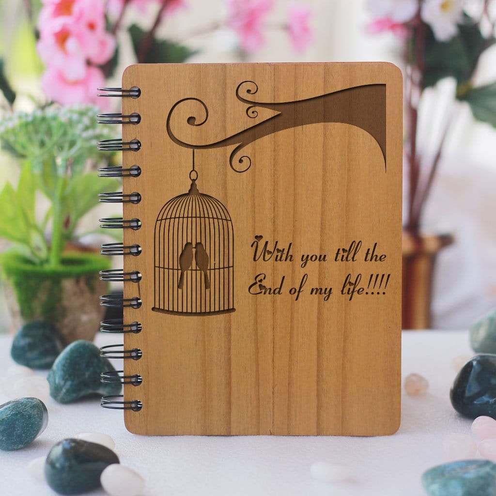 Love Notebook - Gifts For Boyfriend & Girlfriend -Bamboo Wood Notebook - With You Till The End Of My Life - Bamboo Wood Notebook