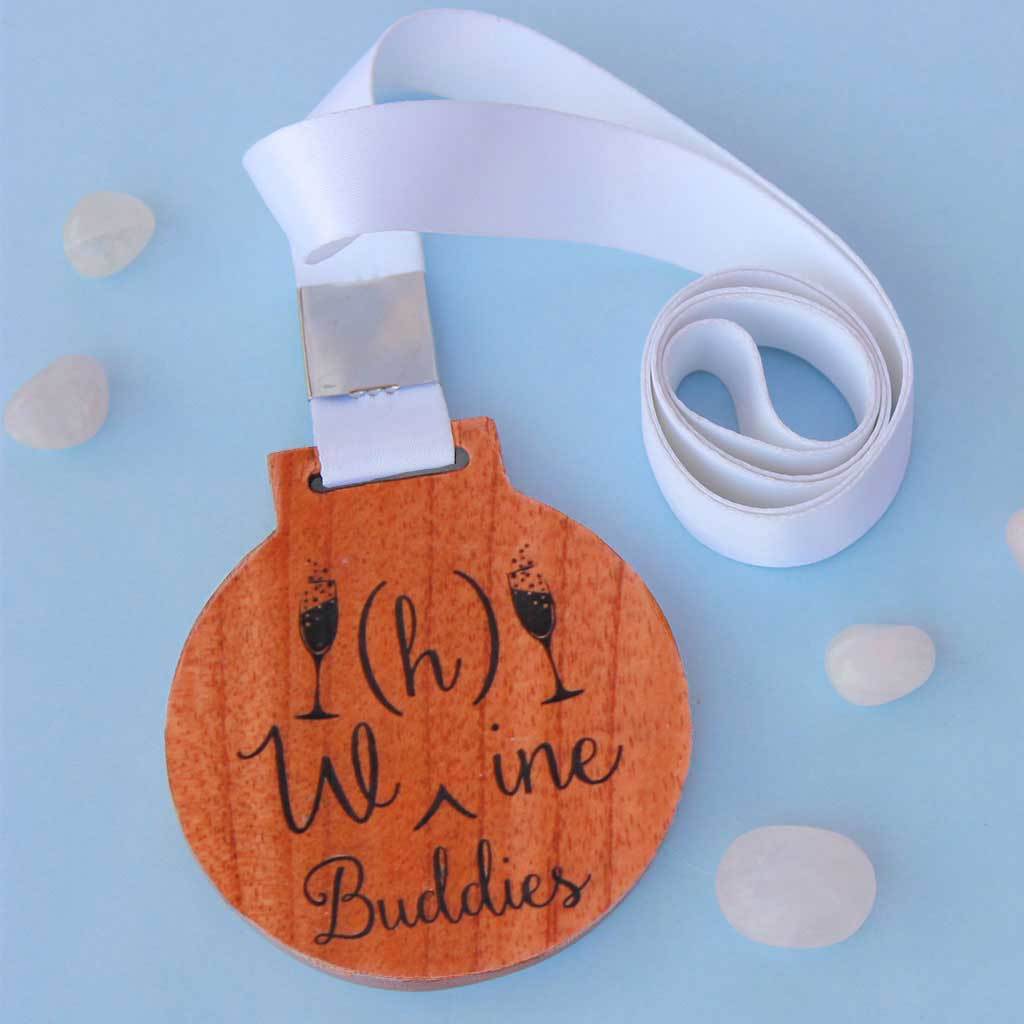 W(h)ine Buddies Medal With Ribbon - Funny Awards & Gifts for Friends - Best Gifts For Drinking Buddies