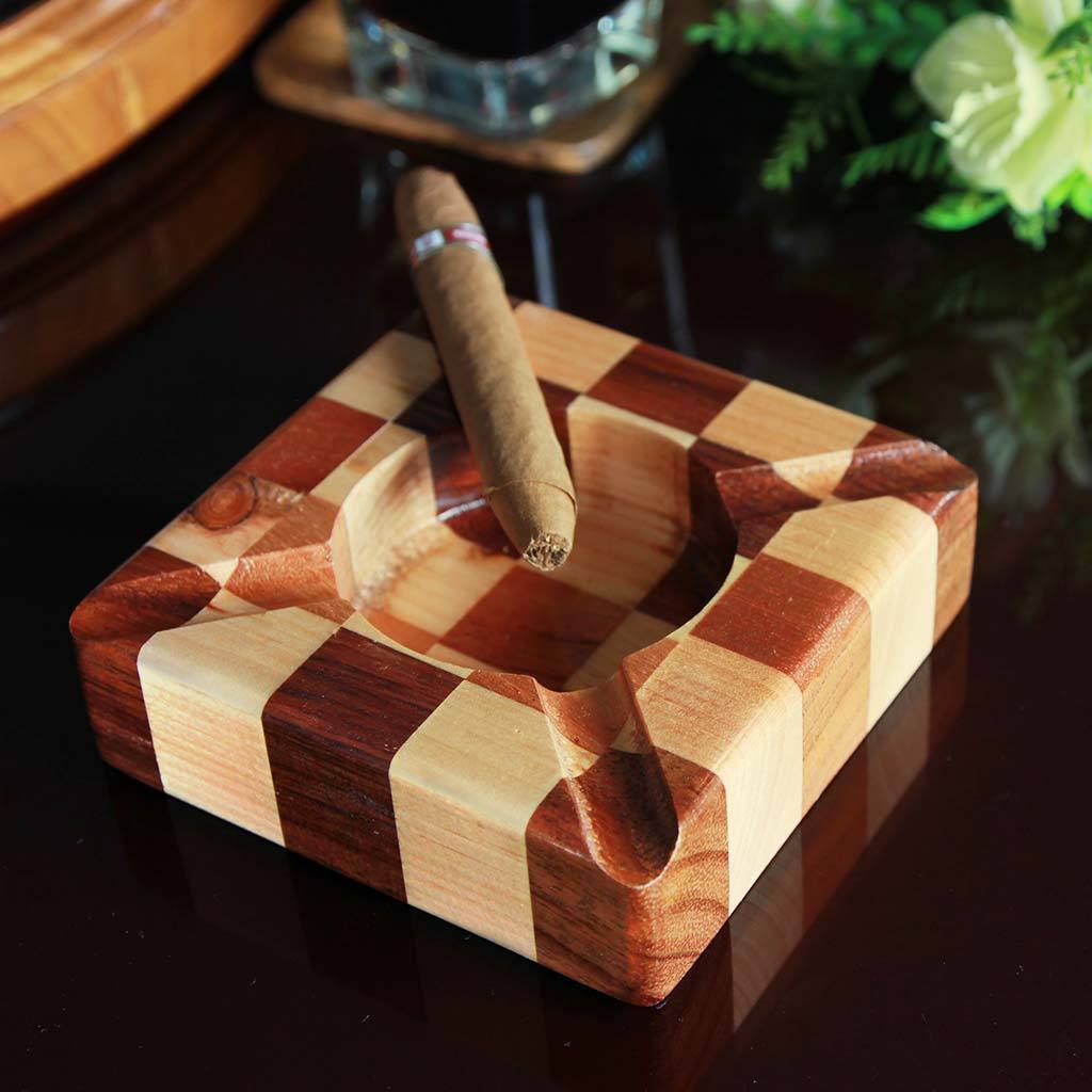 Walnut And Birch Chessboard Style Segmented Wood Ashtray. This Unique Ashtray Makes Good Gifts For Colleagues. Looking For Ashtrays For Smokers? These Custom Ashtrays Make The Best Personalized Gifts For Smokers. 