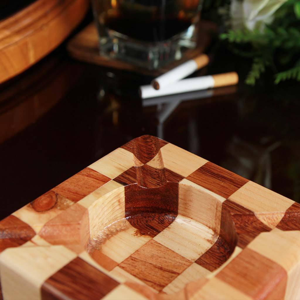 Walnut And Birch Chessboard Style Segmented Wood Ashtray. This Unique Ashtray Makes Good Gifts For Colleagues. Looking For Ashtrays For Smokers? These Custom Ashtrays Make Te Best Personalized Gifts For Smokers. 