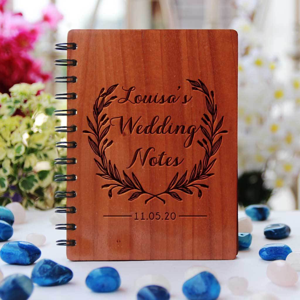 Wedding Notes Wedding Planner Book Engraved With Bride & Groom's Names and Wedding Date. A Personalized Wedding Journal & Notebook To Plan A Wedding. This Wooden Wedding Planner Notebook Is a Great Engagement Gift.