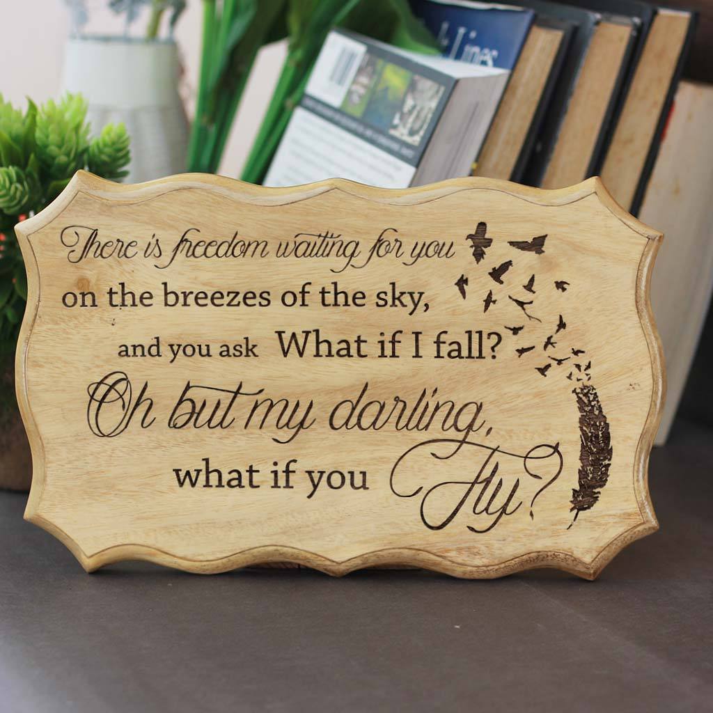 What if I Fall? Oh but my darling what if you fly - Wooden Signs With Sayings - InspirationalWood Signs by Woodgeek Store