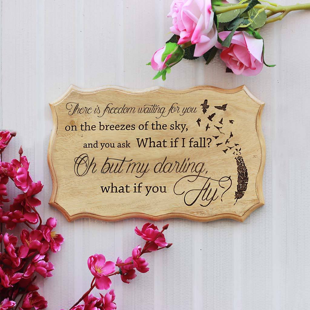 What if I Fall? Oh but my darling what if you fly - Wooden Signs With Sayings - InspirationalWood Signs by Woodgeek Store