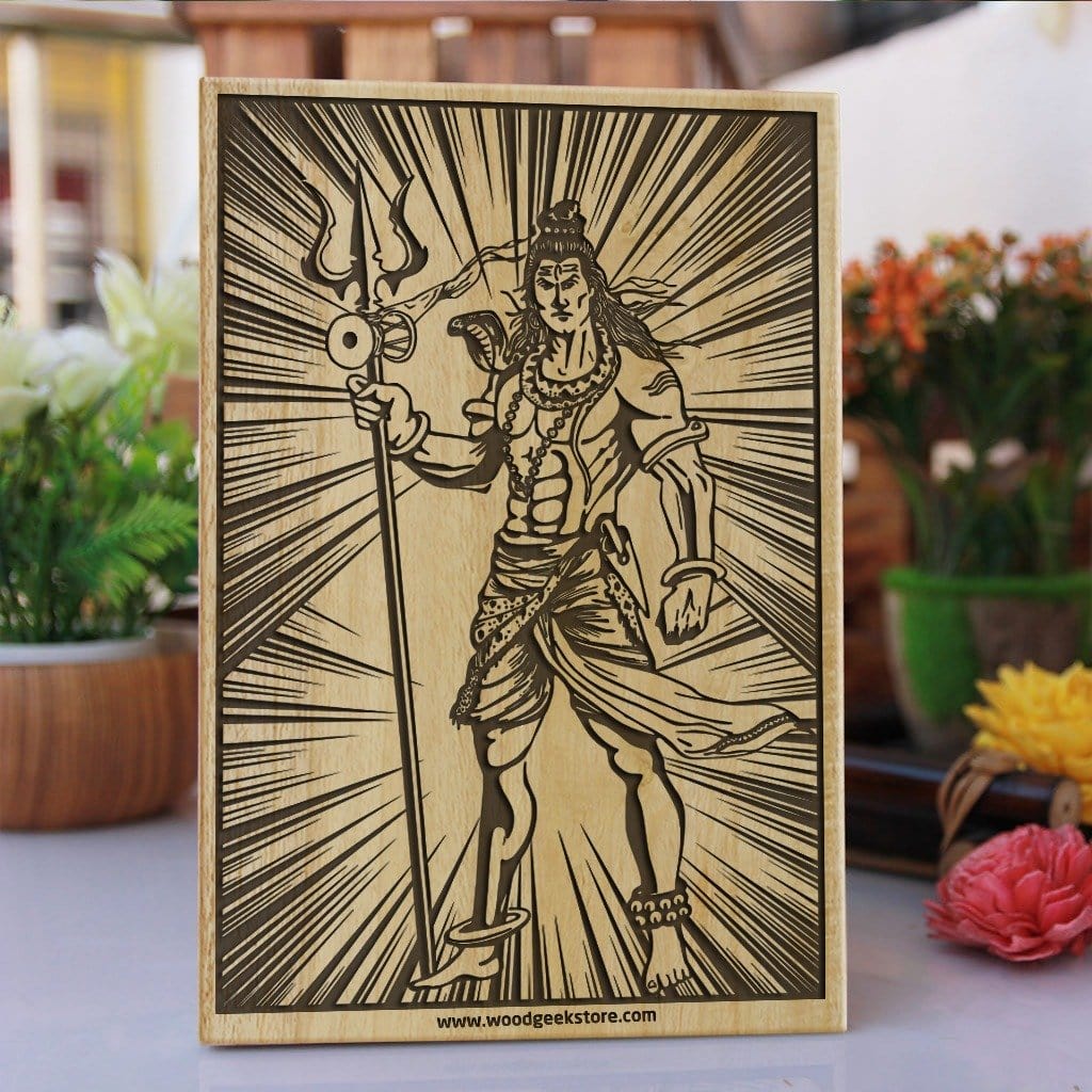 Shiva The Destroyer of Evil Carved Wooden Poster