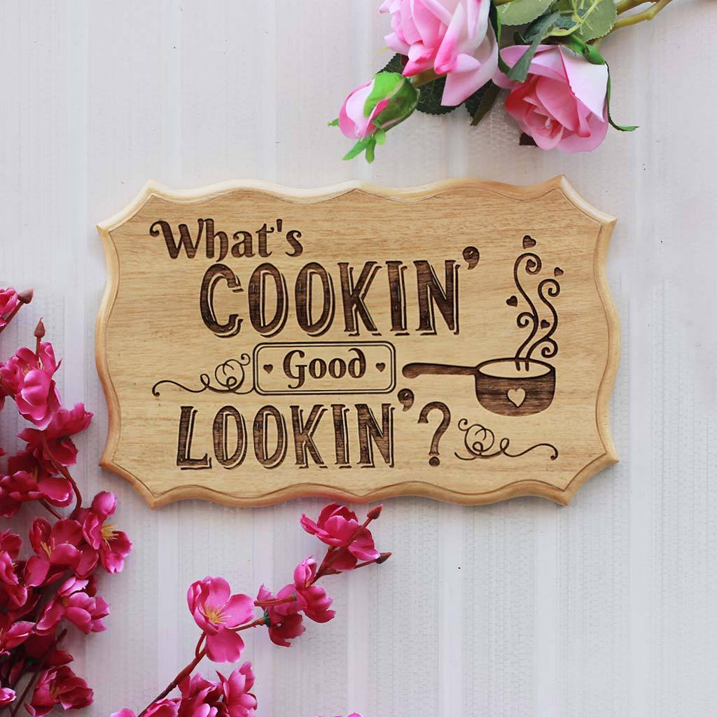 What&#39;s Cooking Goodlooking Wooden Kitchen Sign - Kitchen Wall Decor by Woodgeek Store