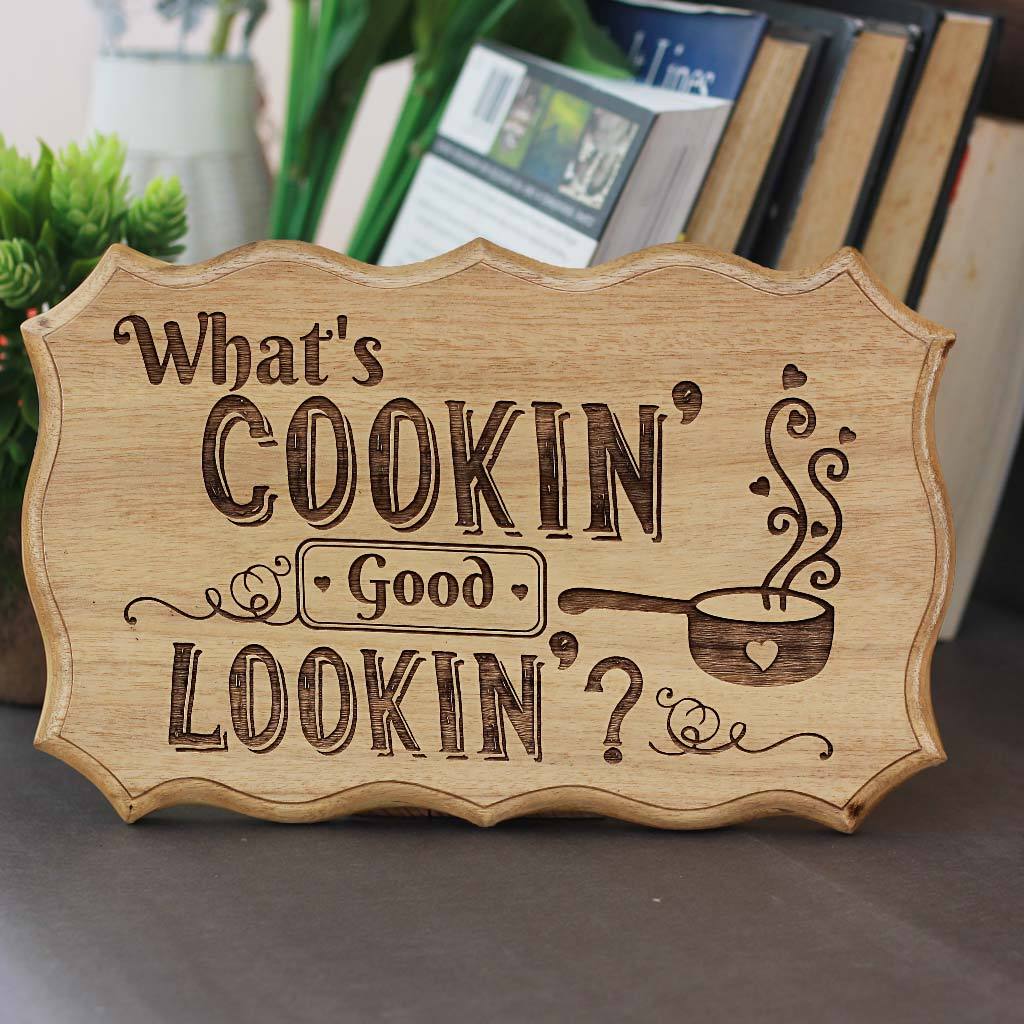 What's Cookin' Goodlookin' Wooden Kitchen Sign | Kitchen Wall Decor ...