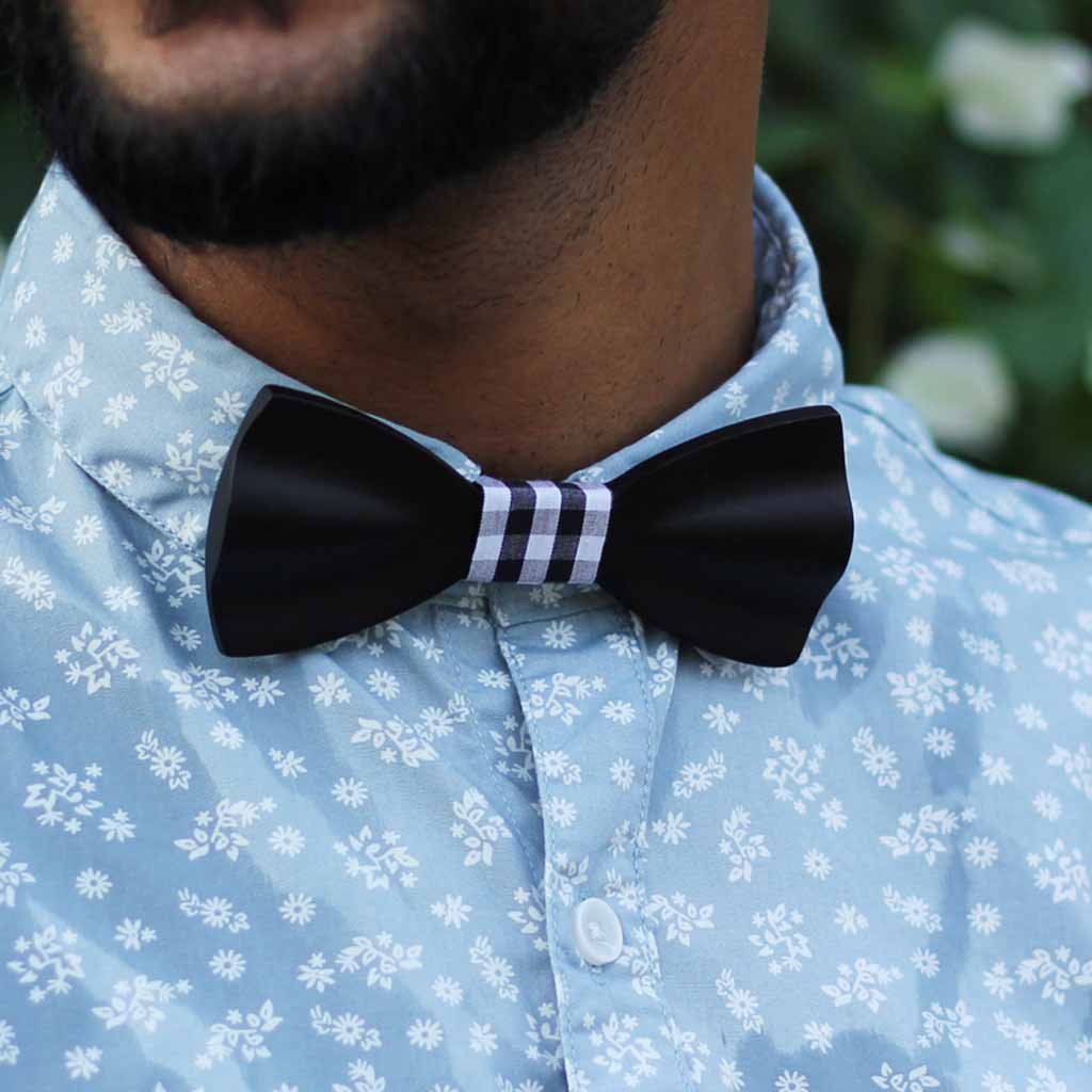 Bow Ties - The Fernandes - Black Wooden Bow Tie - gingham
