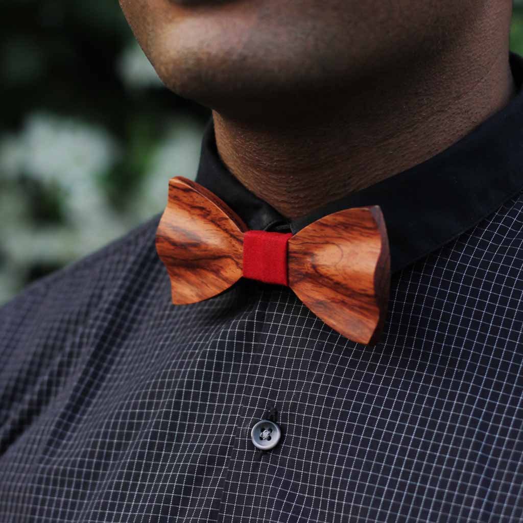 Bow Ties - The Mukherjee - Red Wooden Bow Tie - solid red