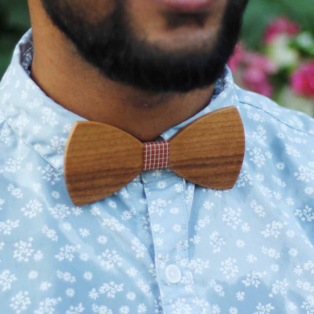 Bow Ties - The  Deshpande - Brown Wooden Bow Tie - Brown plaid