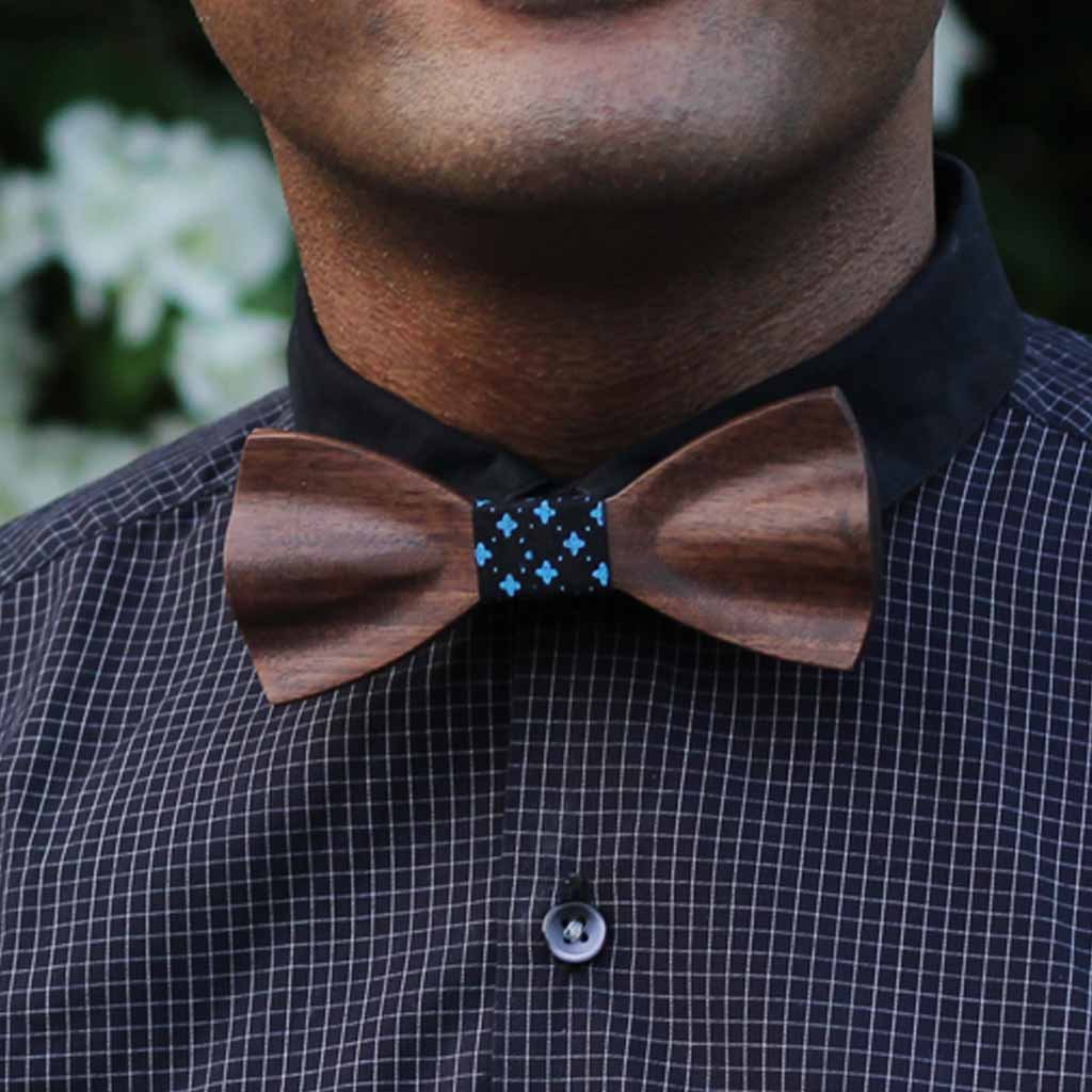 Bow Ties - The Iyengar - Brown Wooden Bow Tie - Black Star