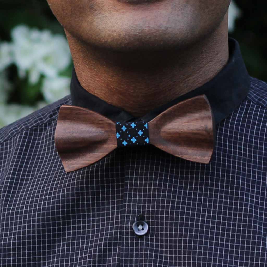Bow Ties - The Iyengar - Brown Wooden Bow Tie - Red Plaid