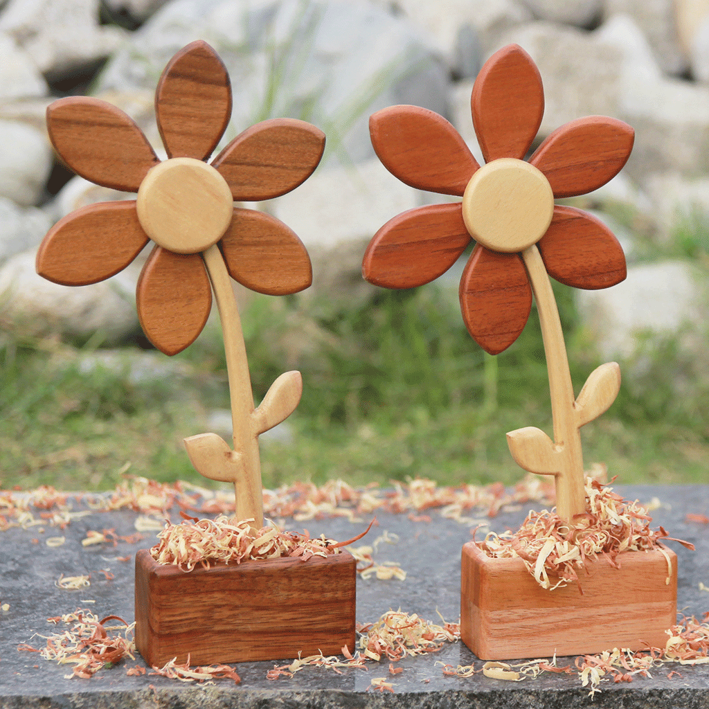 Handmade Wooden Flower: Set Of 2 | Gift For Couples | Anniversary Gift