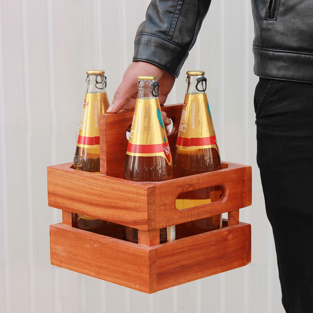 Wooden 4 Pack Beer Carrier - Wooden Beer Caddy - Wooden Beer Bottle Holder - Beer Gifts - Beer Holder - Beer Carrier - 4 Pack Beer Bottle Carrier - Bar Accessories - Woodgeek Store