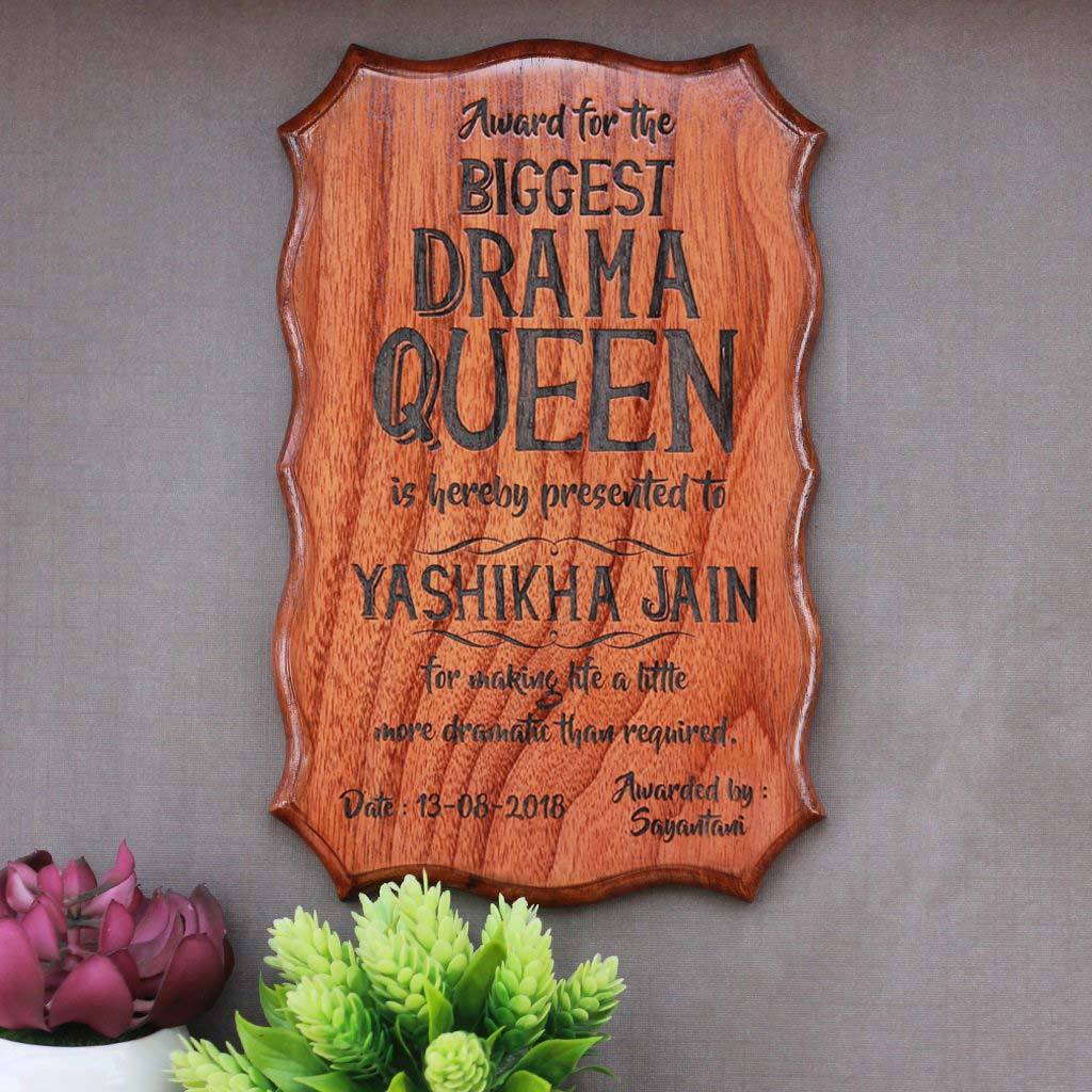 The Biggest Drama Queen or Drama King Award Certificate - Custom Certificate in Wood - Funny Certificates for Friends by Woodgeek Store
