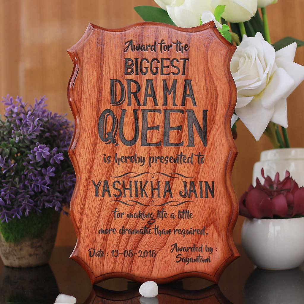 The Biggest Drama Queen or Drama King Award Certificate - Custom Certificate in Wood - Funny Certificates for Friends by Woodgeek Store
