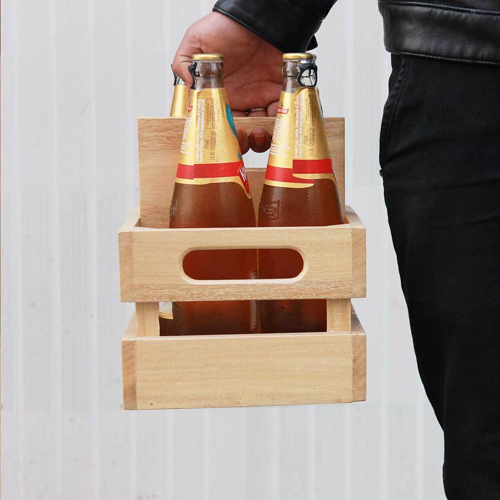 Wooden 4 Pack Beer Carrier - Wooden Beer Caddy - Wooden Beer Bottle Holder - Beer Gifts - Beer Holder - Beer Carrier - 4 Pack Beer Bottle Carrier - Bar Accessories - Woodgeek Store