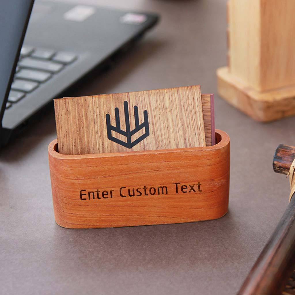 Set Of 2 Wooden Visiting Card Holder Personalized Corporate