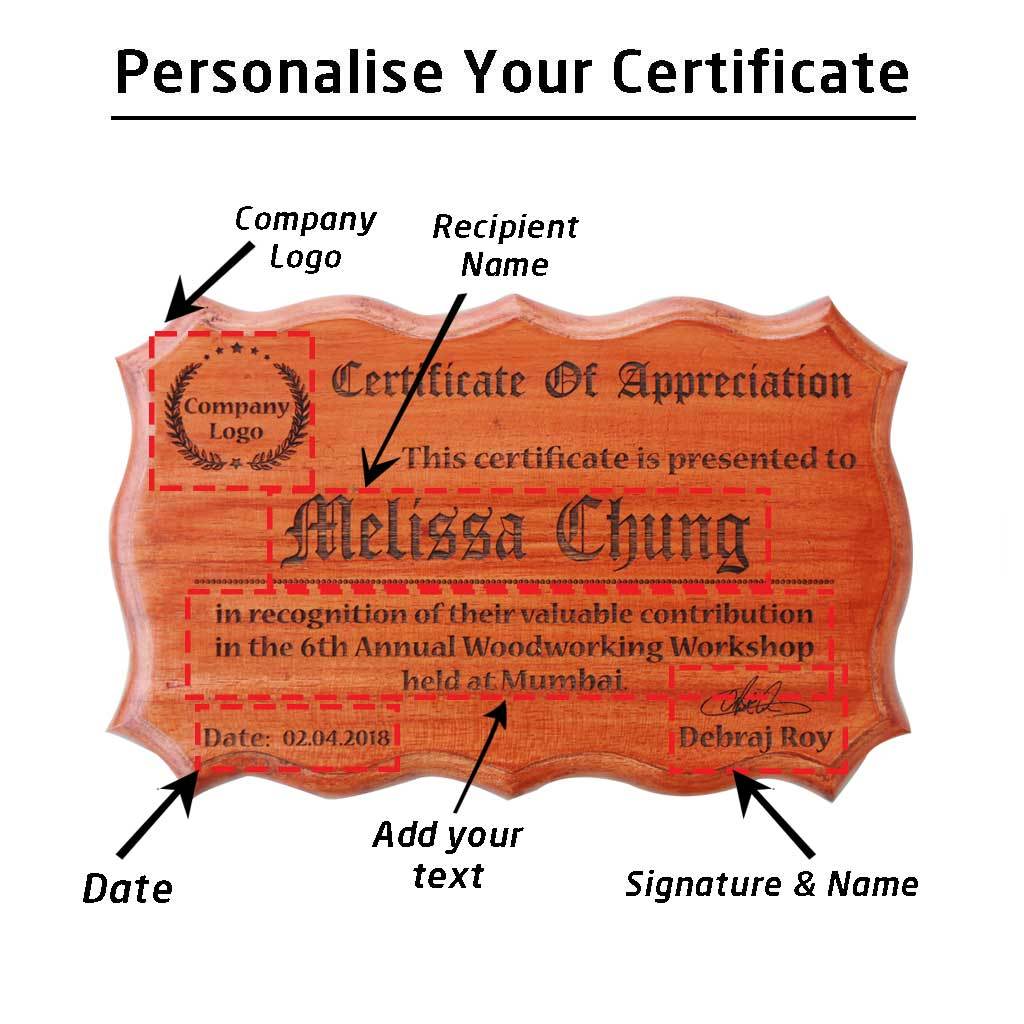 Wooden Certificate Of Appreciation. This Personalized Award Makes The Best Corporate Gift For Colleagues. Buy More Corporate Gifts Online From The Woodgeek Store.