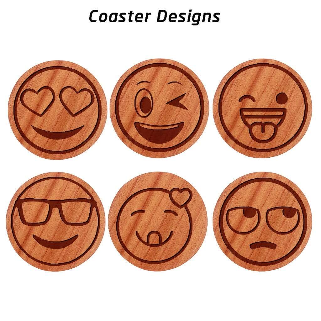 Emoji Coasters. Wooden Coasters With Wooden Coaster Holder. This Coaster Set is a great Home decor gift and housewarming gift.
