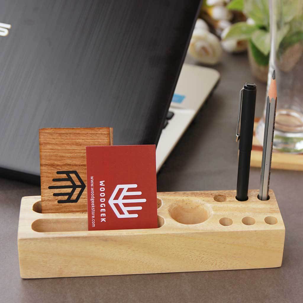 Wooden Table Organizer With Pen Stand &amp; Visiting Card Holder. Pen Holder For Desk &amp; Desk Organizer. Wooden Pen Organizer For Desk Makes Great Office Desk Accessories. These Office Accessories Are Great Gifts For Employees and Colleagues.