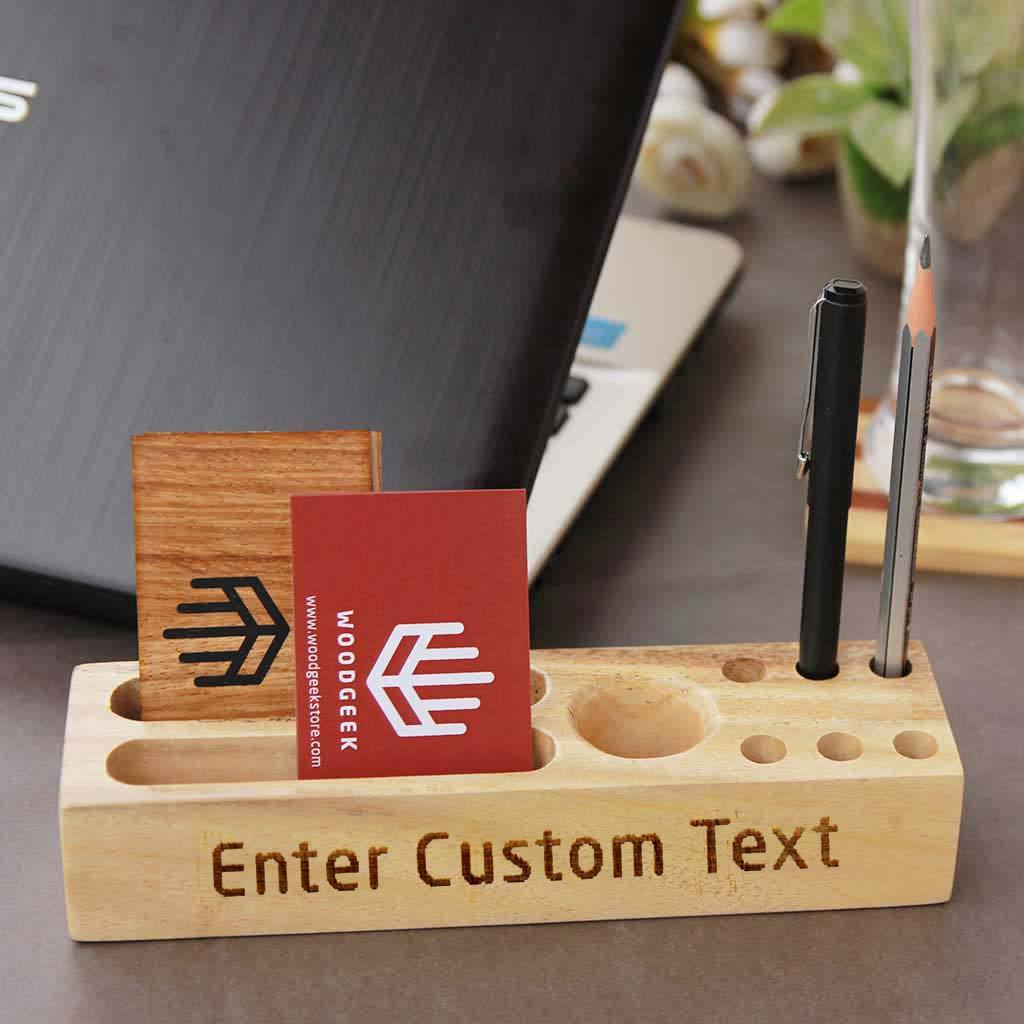 Wooden Table Organizer With Pen Stand &amp; Visiting Card Holder. Pen Holder For Desk &amp; Desk Organizer. Wooden Pen Organizer For Desk Makes Great Office Desk Accessories. These Office Accessories Are Great Gifts For Employees and Colleagues.