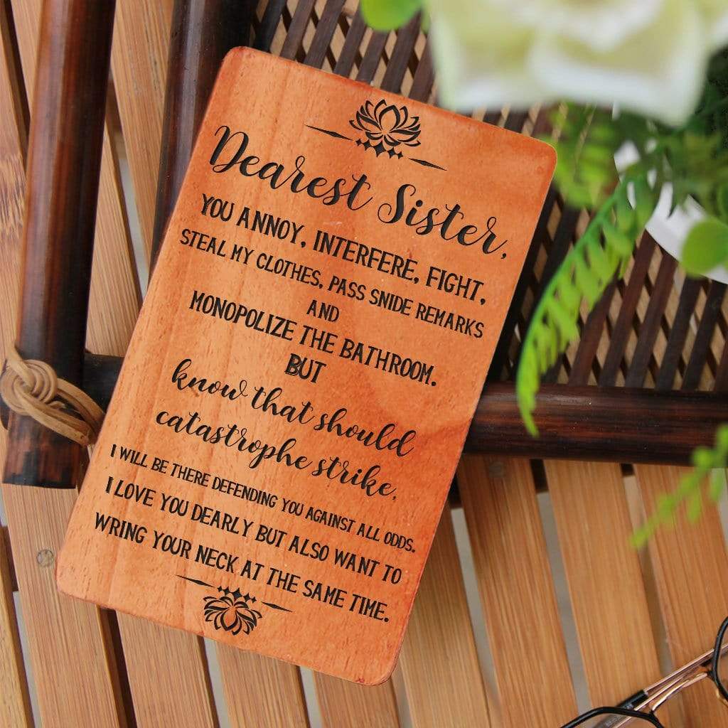 Greeting Card For Sister. This Set Of Personalized Wooden Cards Are The Perfect birthday card for sister, sorry card for sister, thank you card for sister, graduation wishes for sister or greeting card for sister for any occasion