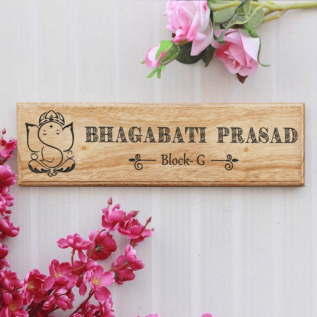 Auspicious Home Name Plate. House Name Plate. Custom Wooden Name Plate Engraved With Name &amp; Address. Ganesh Name Plate Makes Great Diwali Gifts Or Ganesh Chaturthi Gifts.