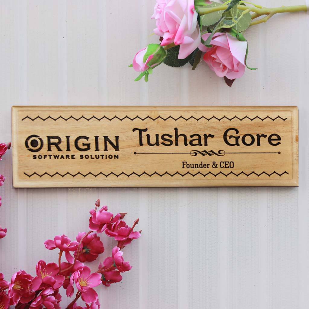 Office Desk Nameplates For Founders And CEO - Wood Engraved Custom Desk Nameplates with a name and designation by Woodgeek Store