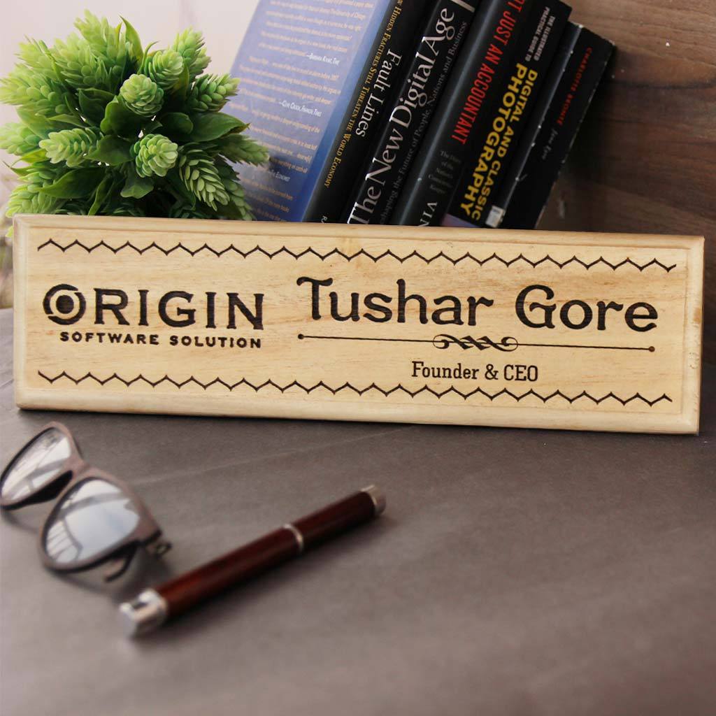 Office Desk Nameplates For Founders And CEO - Wood Engraved Custom Desk Nameplates with a name and designation by Woodgeek Store