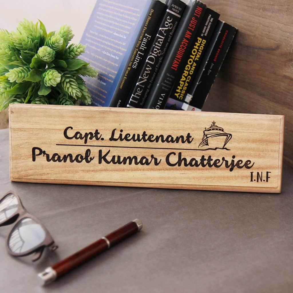 A wooden name plate for navy officers. Looking for a gift for someone in the navy? This name board for office make the best navy gifts, navy retirement gifts, merchant navy gifts, gifts for navy sailors and navy officer gifts. If your boyfriend is in the navy, this wooden name plate is one of the best gifts for navy boyfriend.