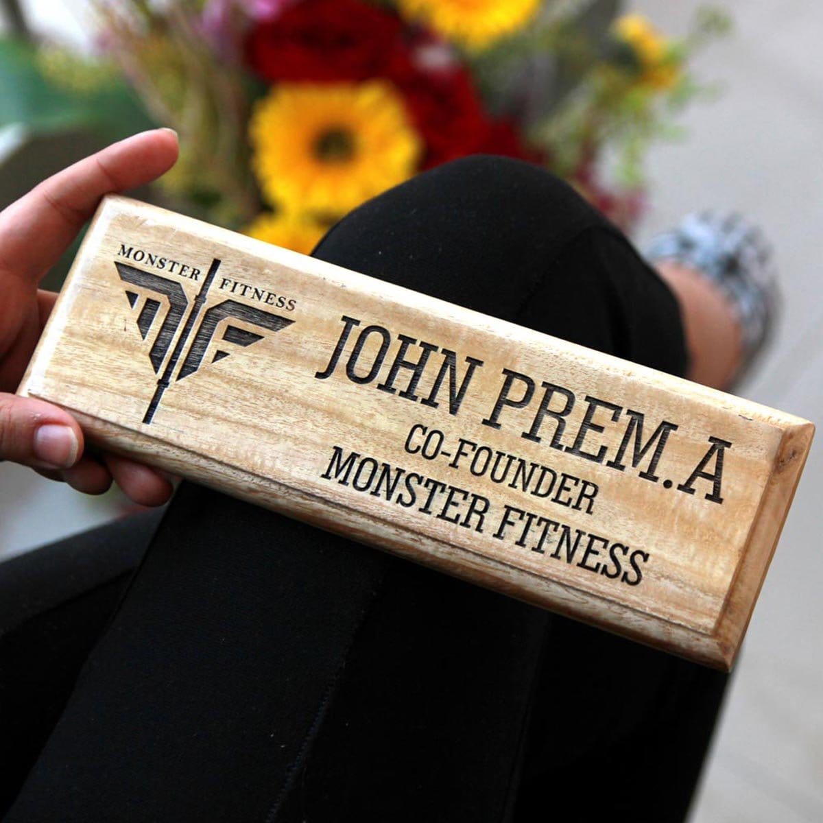 Wooden Name Plate Engraved With Logo & Name. Personalised Office Name Plate As Gift For Brother. This Custom Name Plate Is The Best Rakhi Gift For Brother Or Birthday Gift For Brother.