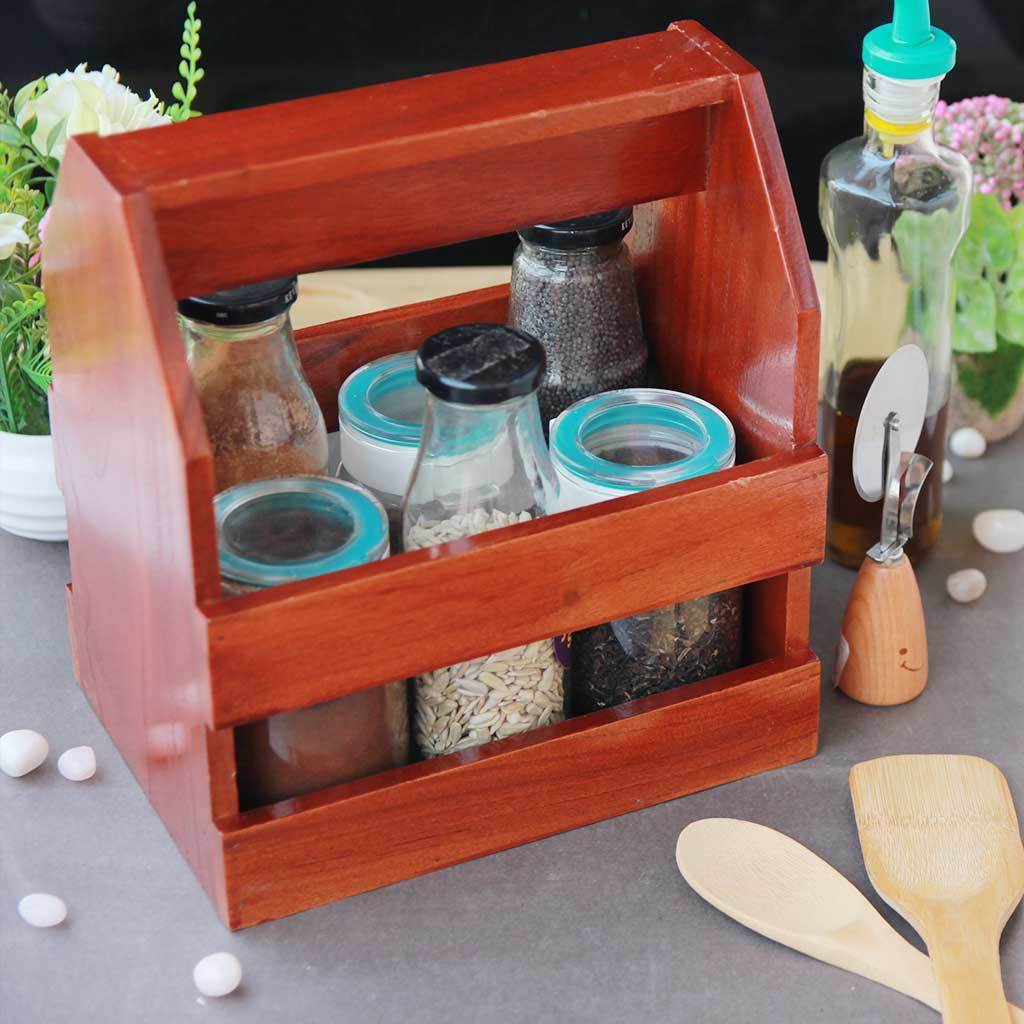 A Wooden Condiment Holder Is A Must-Have Kitchen Accessory. This Condiment Caddy and Spice Organizer Is The Best Gifts For Mom Or Gifts For Chefs.