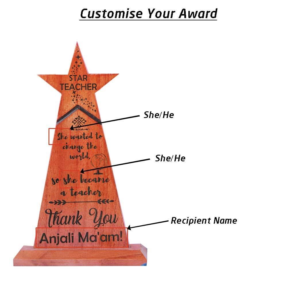 Star Teacher Wooden Trophy - Teachers Day Gift for your favourite teacher. The best teacher award makes unique teachers day gift ideas. This is the best gift for teachers day or birthday gift for teacher.