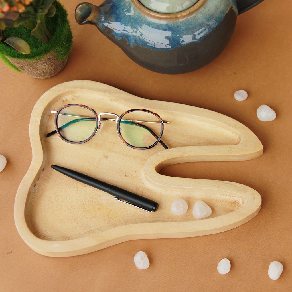 Wooden Tray In The Shape Of A Tooth. A Decorative Tray For Your Home. This Wooden tray makes A Quirky Home decor gift. This is the best gift for dentists.