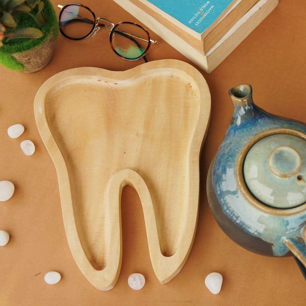 Wooden Tray In The Shape Of A Tooth. A Decorative Tray For Your Home. This Wooden tray makes A Quirky Home decor gift. This is the best gift for dentists.
