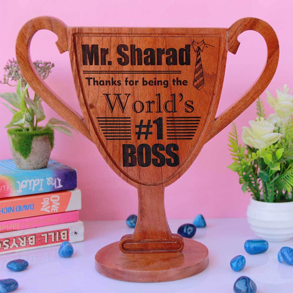 World's Best Boss Wooden Trophy Cup. A custom best boss trophy makes a great thank you gift for boss. Best Boss Gifts Ever!