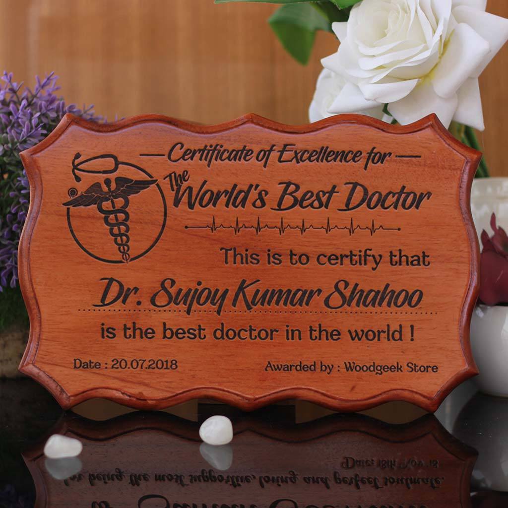 Certificate of Excellence for The World&#39;s Best Doctor - Certificate of Recognition - Certificate of Appreciation - Custom Wooden Certificate by Woodgeek Store